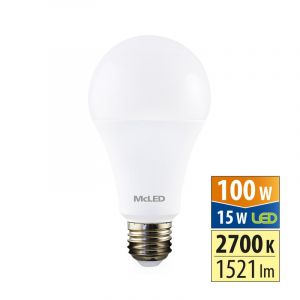McLED - LED žárovka 15W, E27, 2700K, CRI80, vyz. úhel 200°, 360° 1521lm