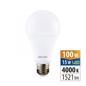 McLED - LED žárovka 15W, E27, 4000K, CRI80, vyz. úhel 200°, 360° 1521lm