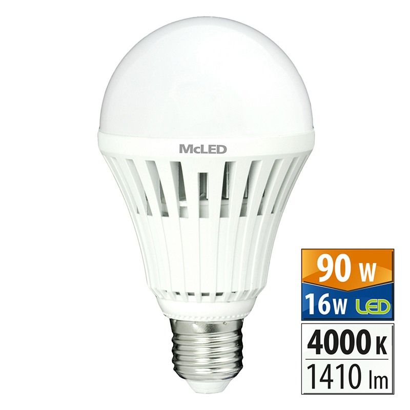 McLED - LED žárovka 16W, E27, 4000K, CRI 80, vyzař. úhel 150°, sv. tok 1410lm, PF 0,93, 75mA