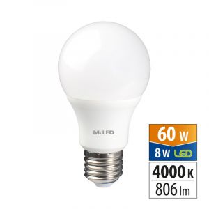 McLED - LED žárovka 8W, E27, 4000K, CRI80, vyz. úhel 200°, 360° 806lm