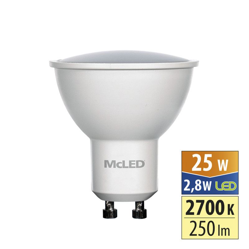 McLED - LED žárovka GU10, 2,8W, 2700K, CRI80, vyz. úhel 110°, 360° 250lm