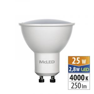 McLED - LED žárovka GU10, 2,8W, 4000K, CRI80, vyz. úhel 110°, 360° 250lm