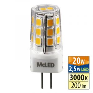 McLED - LED žárovka 2,5 W, G4, 3000 K, CRI 80, vyzař. úhel 360 °, sv. tok 200 lm, PF 0,8, 245 mA