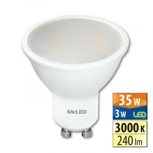 McLED - LED žárovka 3 W, GU10, 3000 K, PAR16, CRI 80, vyzař. úhel 100 °, 230-240 lm, PF 0,4, 31 mA
