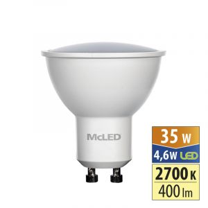 McLED - LED žárovka GU10, 4,6W, 2700K, CRI80, vyz. úhel 110°, 360° 400lm