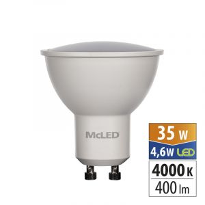 McLED - LED žárovka GU10, 4,6W, 4000K, CRI80, vyz. úhel 110°, 360° 400lm