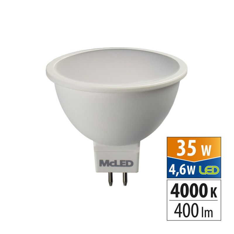 McLED - LED žárovka GU5.3, 12V, 4,6W, 4000K, CRI80, vyz. úhel 100°, 360° 400lm, 550mA