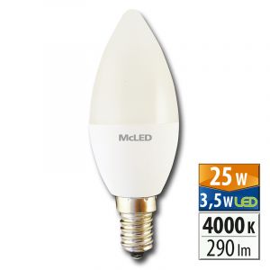 McLED - LED žárovka svíčka 3,5 W, E14, 4000 K, CRI 80, vyzař. úhel 180 °, sv. tok 290 lm, PF 0,55, 37 mA