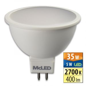 McLED - LED žárovka 5W, GU5.3, 2700K, MR16, CRI80, vyzař. úhel 100°, 400lm, PF 0,4, 530mA