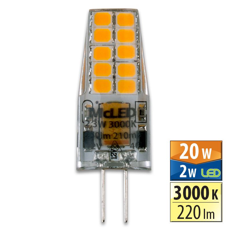 McLED - LED žárovka G4, 12V, 2W, 3000K, CRI80, vyz. úhel 300°, 360° 220lm, 160mA