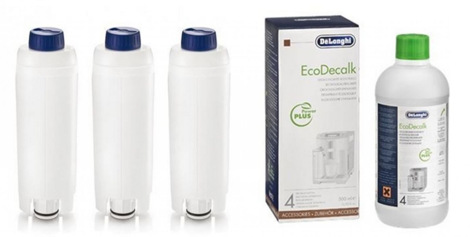 Sada 3x filtr DLS C002 + EcoDecalk odvápňovač DLSC500 500ml DeLonghi De Longhi / Braun náhradní díly