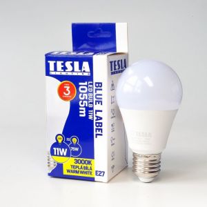 Tesla - LED žárovka BULB E27, 11W, 230V, 1055lm, 25 000h, 3000K teplá bílá, 220st