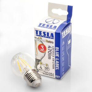 Tesla - LED žárovka FILAMENT RETRO miniglobe, E27, 4W, 230V, 470lm, 10 000h, 2700K teplá bílá, 360st