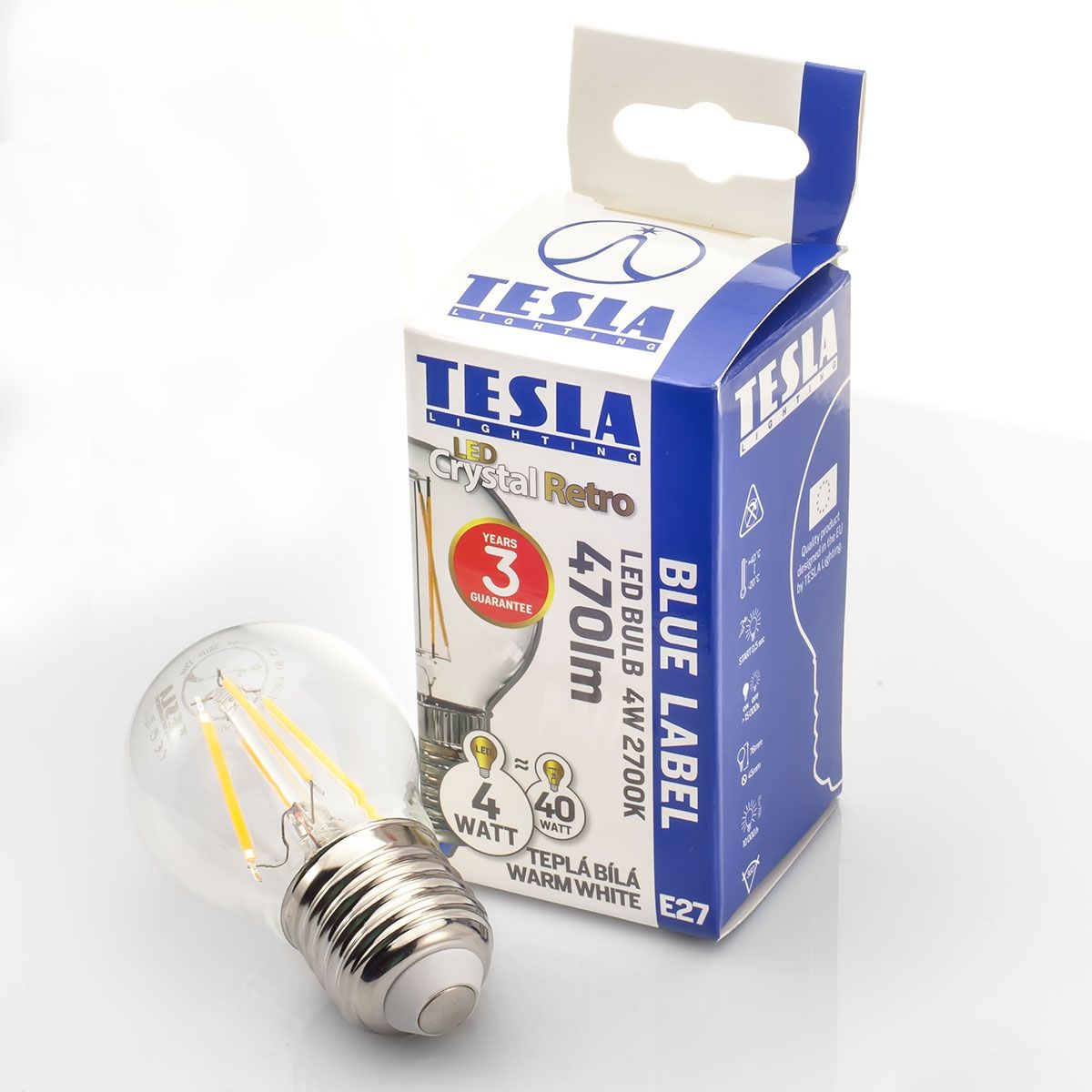 Tesla - LED žárovka FILAMENT RETRO miniglobe, E27, 4W, 230V, 470lm, 10 000h, 2700K teplá bílá, 360st Tesla Lighting