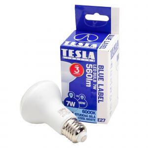 Tesla - LED žárovka Reflektor R63, E27, 7W, 230V, 560lm, 25 000h, 6000K studená bílá, 180st Tesla Lighting