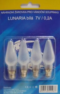 Blistr 4 žárovky Lunaria bílá 7V/0,2A, demostrační foto, blistr po 3 ks žárovek