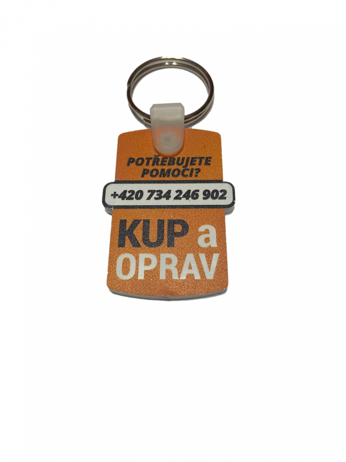 Přívěsek na klíče s kontaktem do obchodu KUPaOPRAV.cz