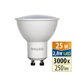 McLED - LED žárovka GU10, 2,8W, 3000K, CRI80, vyz. úhel 110°, 360° 250lm