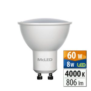 McLED - LED žárovka GU10, 8W, 4000K, CRI80, vyz. úhel 100°, 360° 806lm