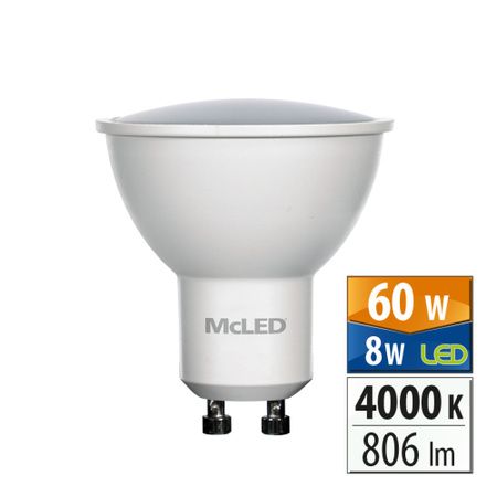 McLED - LED žárovka GU10, 8W, 4000K, CRI80, vyz. úhel 100°, 360° 806lm