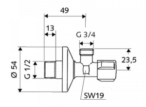 Rohový ventil 1/2" x 3/4" bez zpětné klapky do pračky Schell - 033000699
