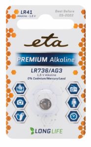 Baterie alkalická, blistr 1ks ETA PREMIUM ALKALINE LR41