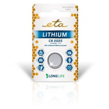 Baterie lithiová, blistr 1ks ETA PREMIUM CR2025