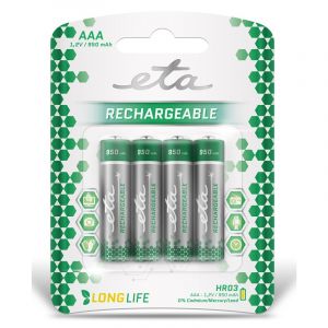 Baterie nabíjecí, blistr 4ks, ETA AAA, HR03, 950mAh, Ni-MH