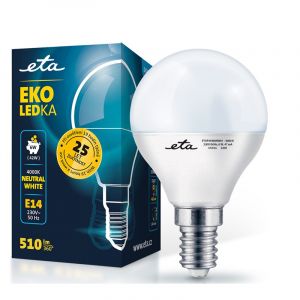 Žárovka, 6W, E14, neutrální bílá LED ETA EKO LEDka mini globe P45W6NW01