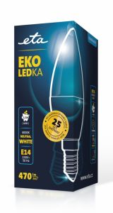 Žárovka 5,5W, E14, neutrální bílá LED ETA EKO LEDka svíčka C37W55NW01
