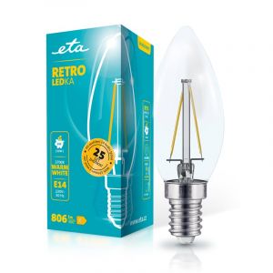 Žárovka 6W, E14, teplá bílá LED ETA RETRO LEDka svíčka filament C35W6WWF01 