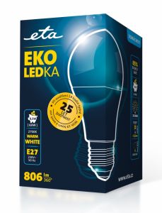 Žárovka 8,5W, E27, teplá bílá LED ETA EKO LEDka klasik A60W85WW01