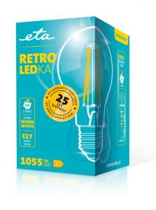 Žárovka 8W, E27, teplá bílá LED ETA RETRO LEDka klasik filament A60W8WWF01