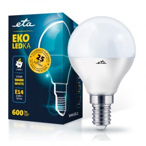 Žárovka 7W, E14, teplá bílá LED ETA EKO LEDka mini globe P45W7WW01
