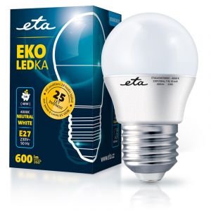 Žárovka 7W, E27, neutrální bílá LED ETA EKO LEDka mini globe G45W7NW01