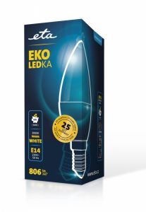 Žárovka 8W, E14, teplá bílá LED ETA EKO LEDka svíčka C37W8WW01