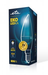 Žárovka 8W, E14, neutrální bílá LED ETA EKO LEDka svíčka C37W8NW01