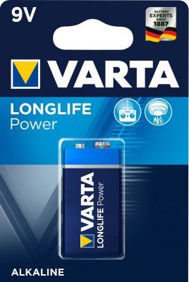 Baterie alkalická, 9 Volt, Varta - LONGLIFE Power - blistr APPLIAS Aftermarket
