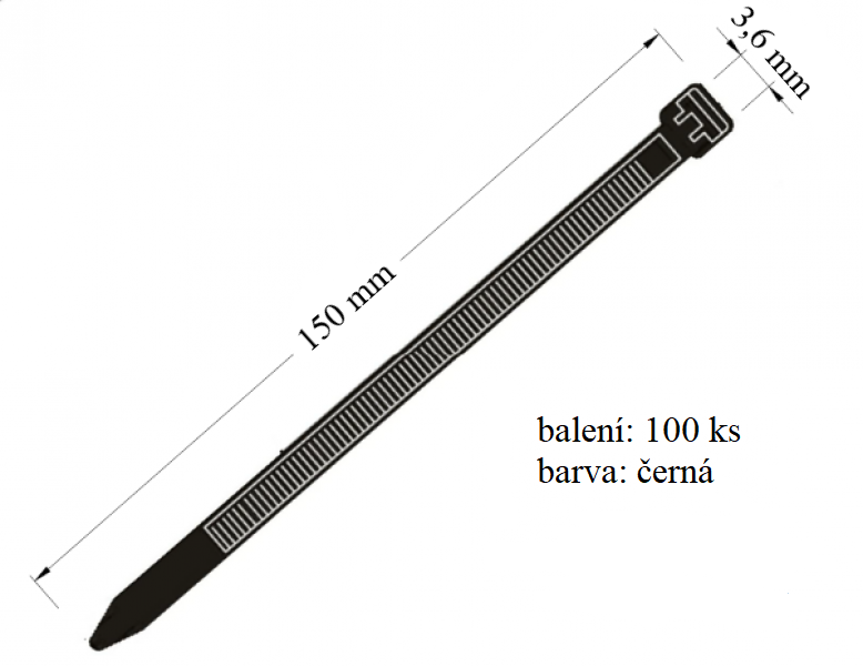 Vázací páska černá, nosnost 18 kg, průměr svazku 35 mm, rozměr 3,6x150 mm, 100ks v balení - VPC 3,6x150 TIE PRO