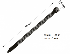 Vázací páska černá, nosnost 8 kg, průměr svazku 22 mm, rozměr 2,5x100 mm, 100ks v balení - VPC 2,5x100
