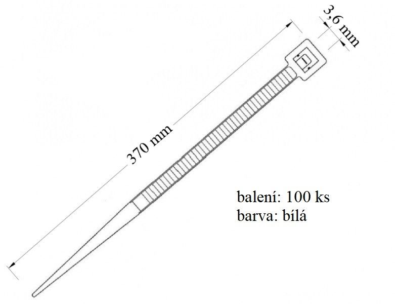 Vázací páska přírodní, nosnost 18 kg, průměr svazku 102 mm, rozměr 3,6x370 mm, 100ks v balení - VPP 3,6x370 TIE PRO