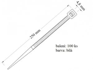 Vázací páska přírodní, nosnost 22 kg, průměr svazku 60 mm, rozměr 4,8x250 mm, 100ks v balení - VPP 4,8x250