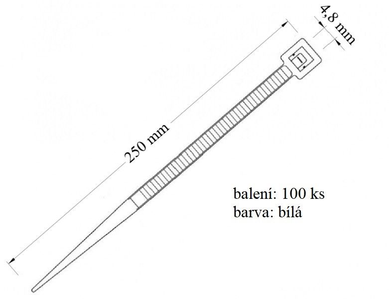Vázací páska přírodní, nosnost 22 kg, průměr svazku 60 mm, rozměr 4,8x250 mm, 100ks v balení - VPP 4,8x250 TIE PRO