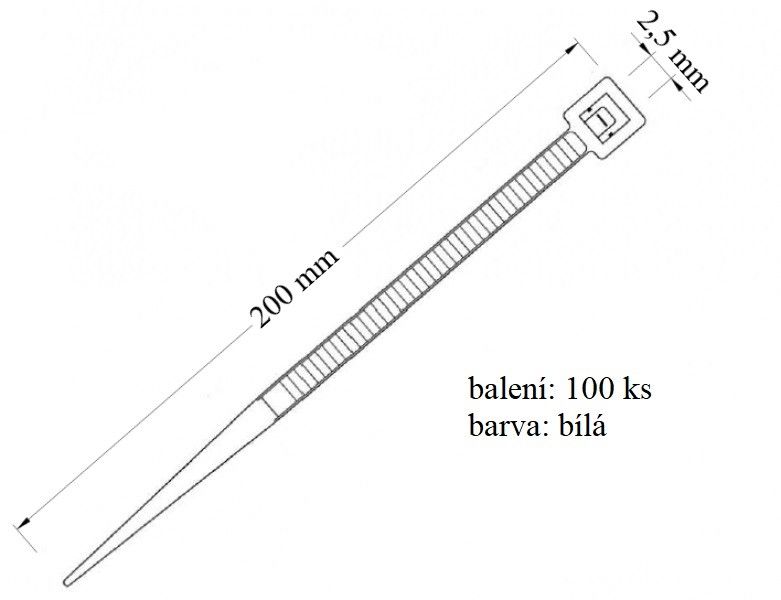Vázací páska přírodní, nosnost 8 kg, průměr svazku 53 mm, rozměr 2,5x200 mm, 100ks v balení - VPP 2,5x200 TIE PRO